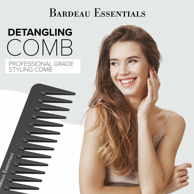 Bardeau Essentials Black Carbon Wide Tooth Comb (7 Inch) - Professional Detangling & Styling Tool for Men & Women, All Hair Types - Image 3